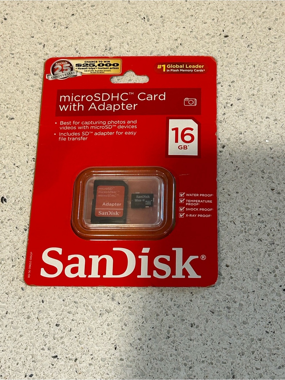 MicroSDHC Card with SD Adapter, 16 GB